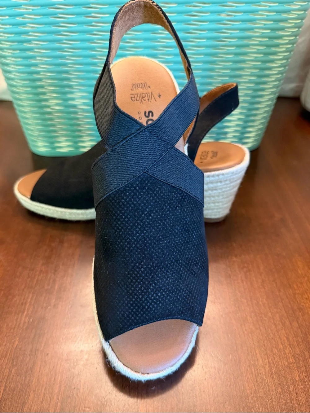 Sonoma Black Espadrille Wedge Sandals SZ 8 1/2 Color Black